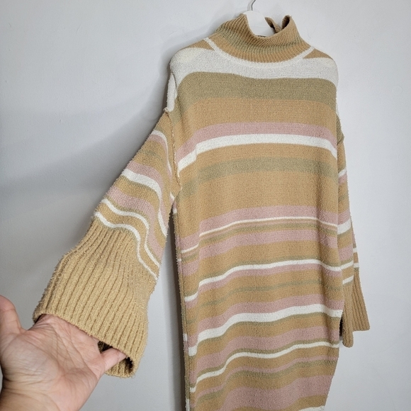 FREE PEOPLE Sweater Dress Maxi Toes In The Sand Stripe Cotton Oversize High Slit - Picture 5 of 16